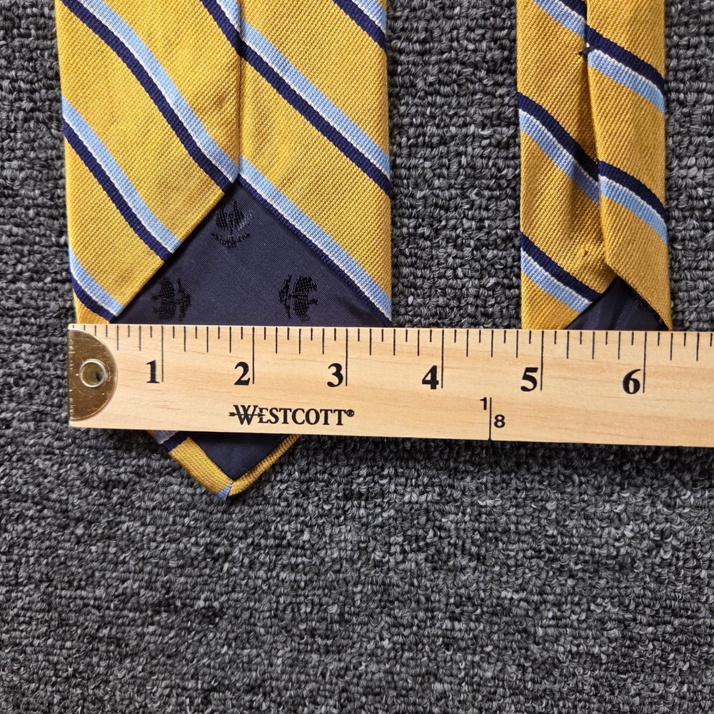 Brooks Brothers Necktie Men Gold Navy Blue Striped Pure Silk Preppy Business‎ - Picture 5 of 8